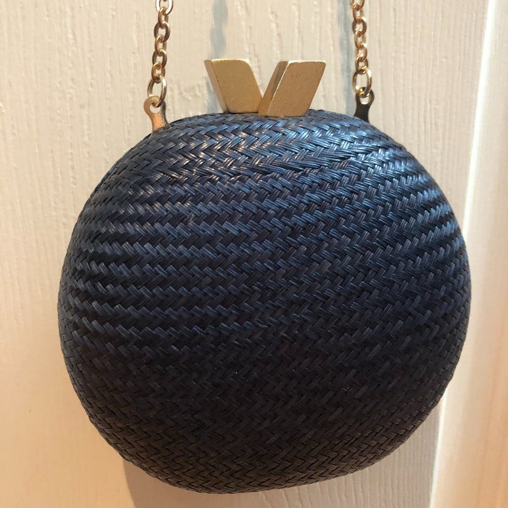 Hoss Intropia Braided Straw Clutch in Navy Blue - Picture 5 of 15